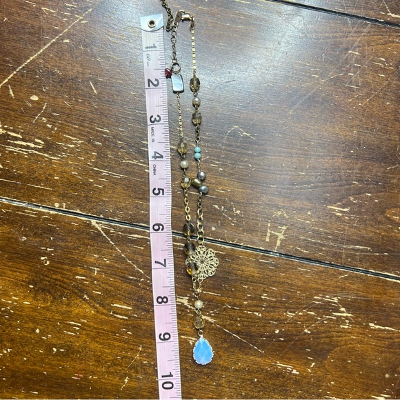 Handmade vintage and new pieces mixed up-cycled necklace with real stone pendant - Picture 2 of 13